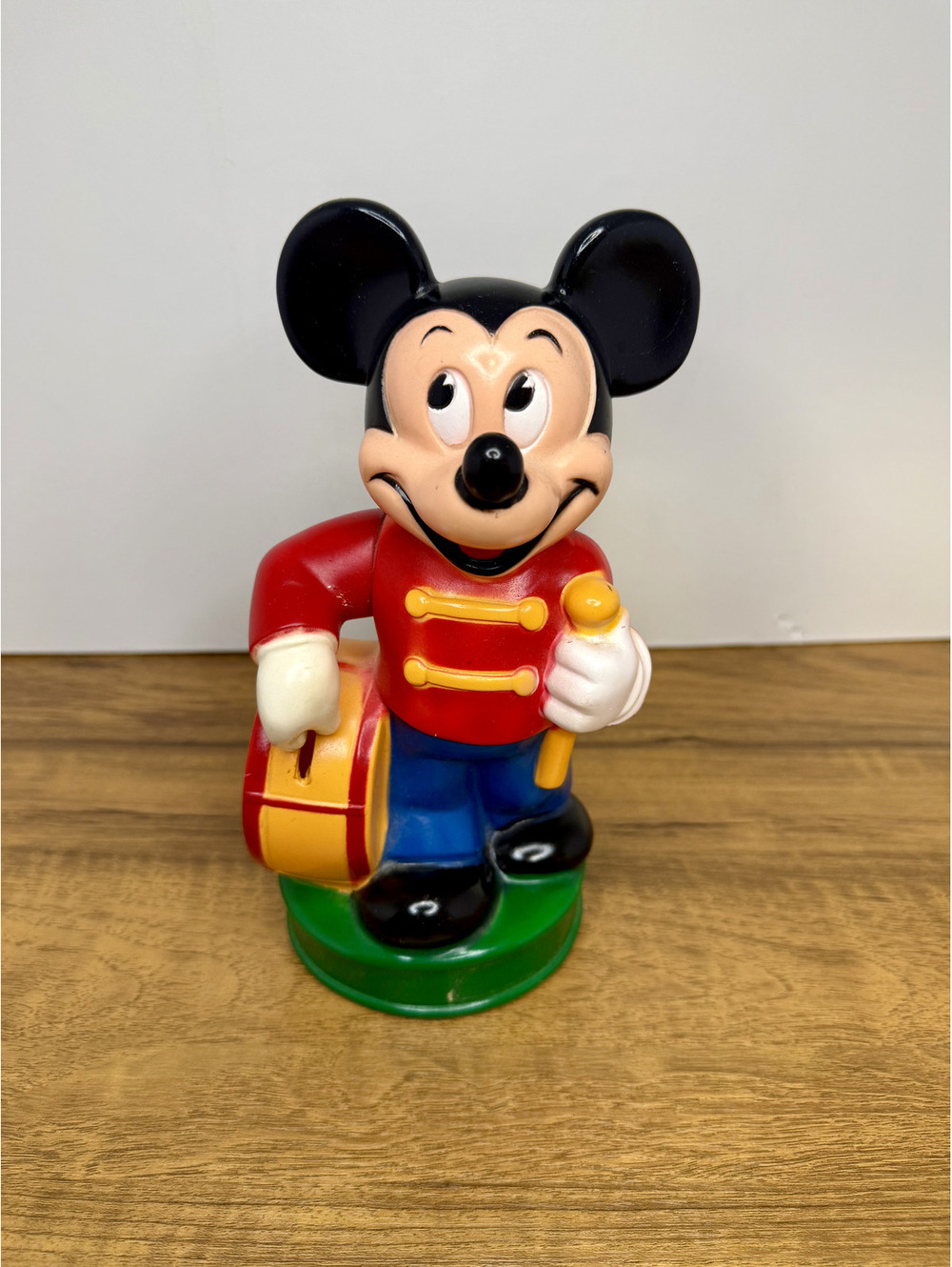 Vintage Disney Mickey Mouse Band Leader Plastic Figurine with Drum – 8"